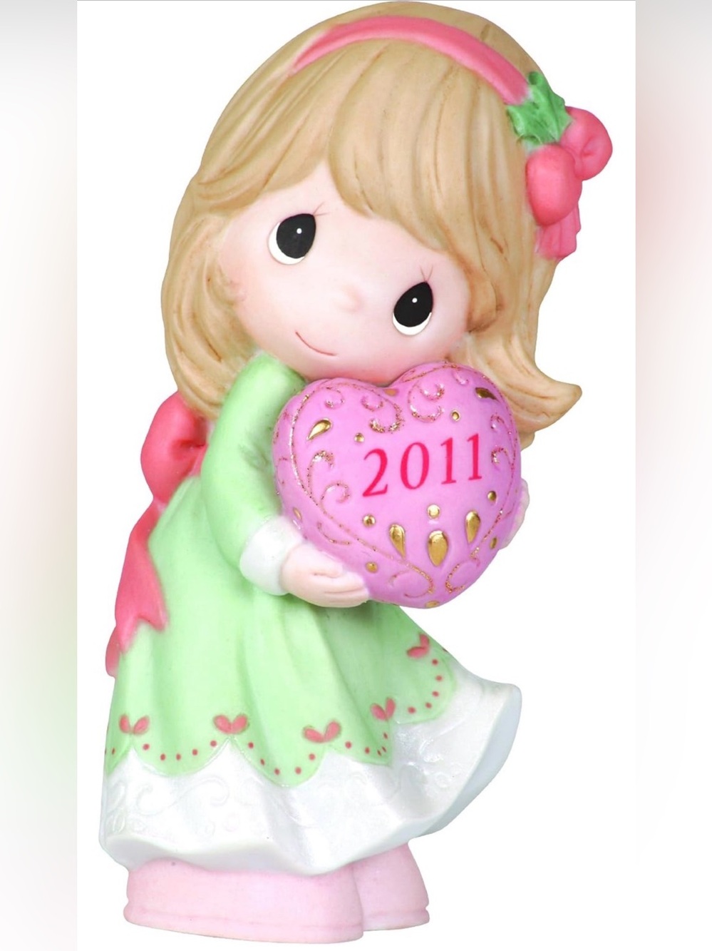 Precious Moments Pink Heart Ornament with Mint Dress